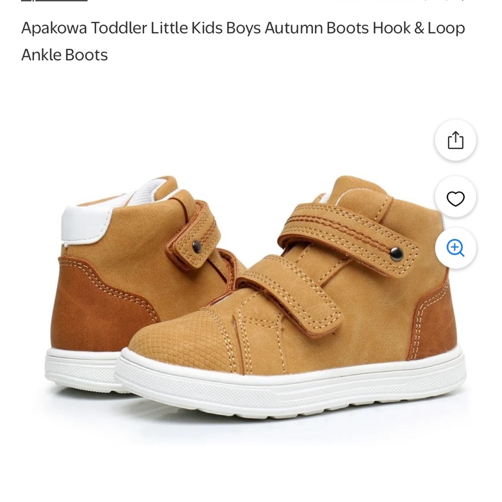 Apakowa boy Tan Ankle Boots. Velcro closure. Size 22 which boys size 6.